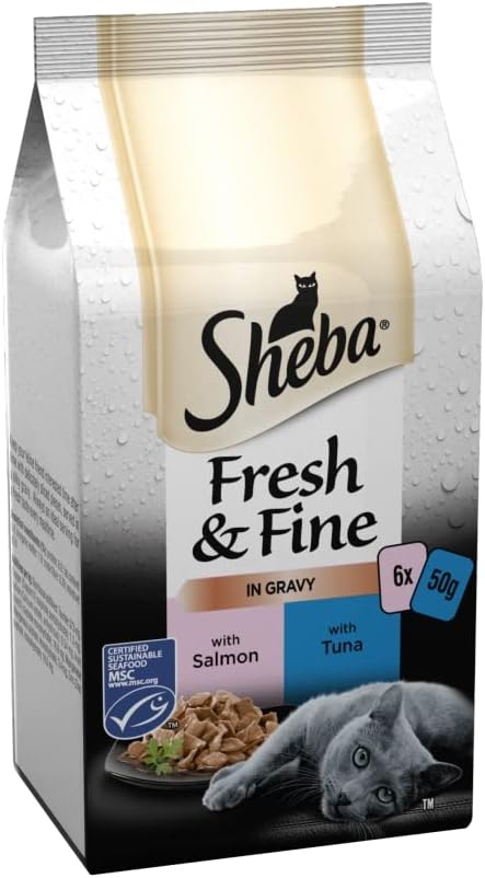Sheba Fresh & Fine Wet Cat Food Pouches Salmon & Tuna in Gravy ( 6x50g ) x 8 Packs