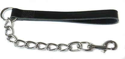 Ancol Heritage Extra Heavy Chain Lead W/leather Handle Black 50cm Sz 7-9