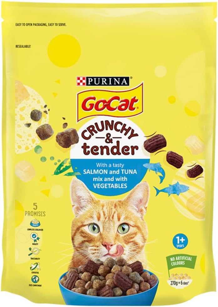 Elevate Your Cat's Delight with Go-Cat Crunchy & Tender Tuna, Salmon & Vegetable Dry Cat Food