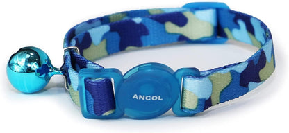 Ancol Camouflage Cat Collar with safety buckle Blue 20-30cm