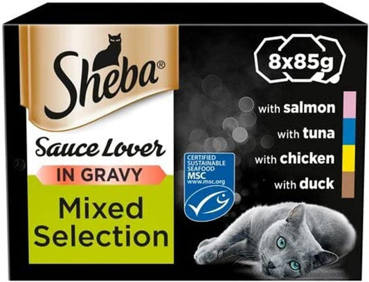 Sheba Sauce Lover Cat Food Trays Mixed Collection in Gravy 8 x 85g