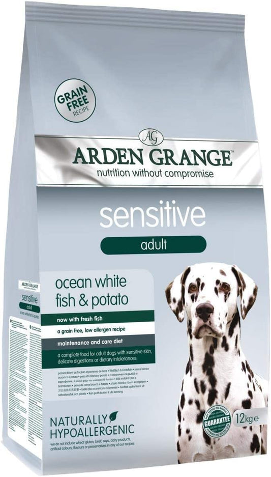 Arden Grange Sensitive Adult Dry Dog Food Grain Free, Fresh Ocean White Fish and Potato, 12 kg