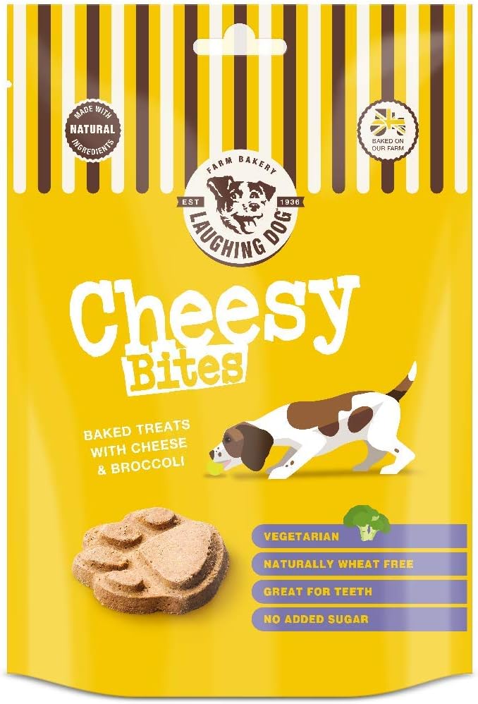 Laughing Dog - Cheesy Bites - Baked Dog Treats with Cheese & Broccoli - Naturally Wheat Free and Sugar Free, Perfect as Training Aid or Reward - 125g