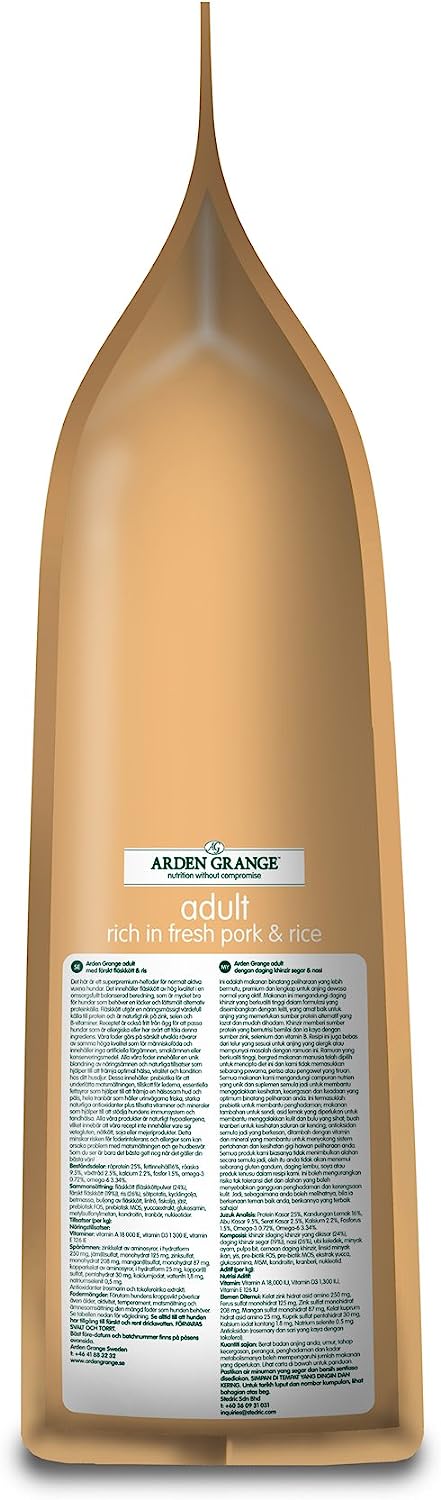 Arden Grange Adult Dry Dog Food Rich in Pork and Rice, 12 kg