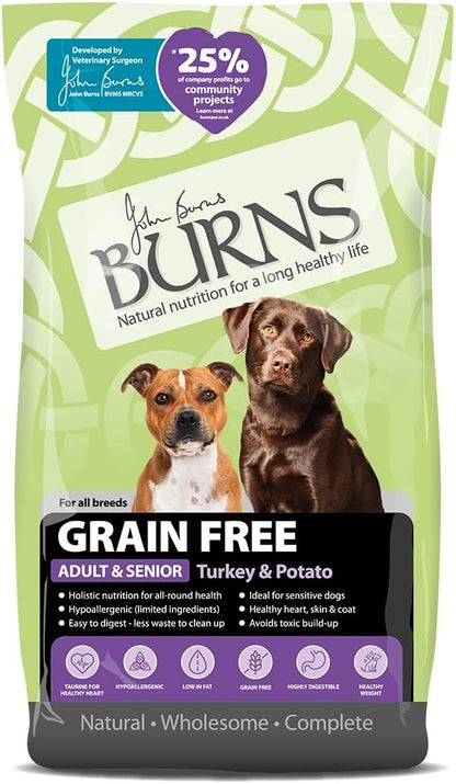 Burns Pet Nutrition Hypoallergenic Complete Dry Dog Food Adult and Senior Dog Grain Free Turkey and Potato Grain Free 2 kg