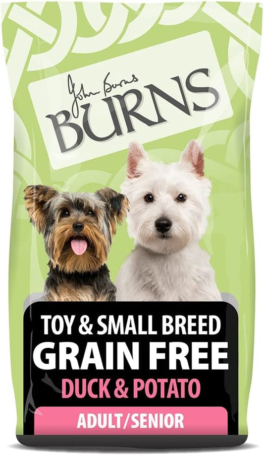 Burns Pet Nutrition Complete Dry Dog Food Adult and Senior Dog Grain Free Small/Toy Breed Duck and Potato Grain Free 2 kg