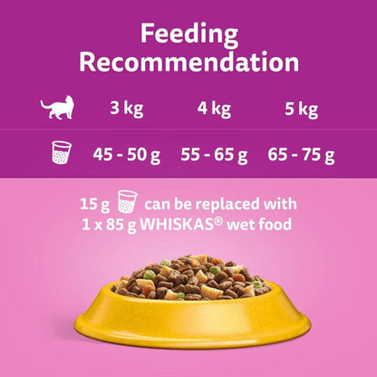 Whiskas 1+ Chicken 7kg Bag, Adult Cat Dry Food With Chicken