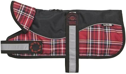 aniMate Reflective Black/Red Tartan Padded Harness Coat ( 10" - 22" )