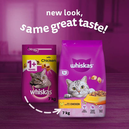 Whiskas 1+ Chicken 7kg Bag, Adult Cat Dry Food With Chicken