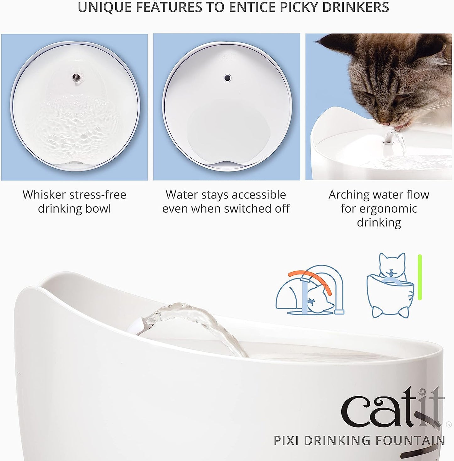 Catit PIXI Cat Drinking Fountain, Running Water Fountain, Blue