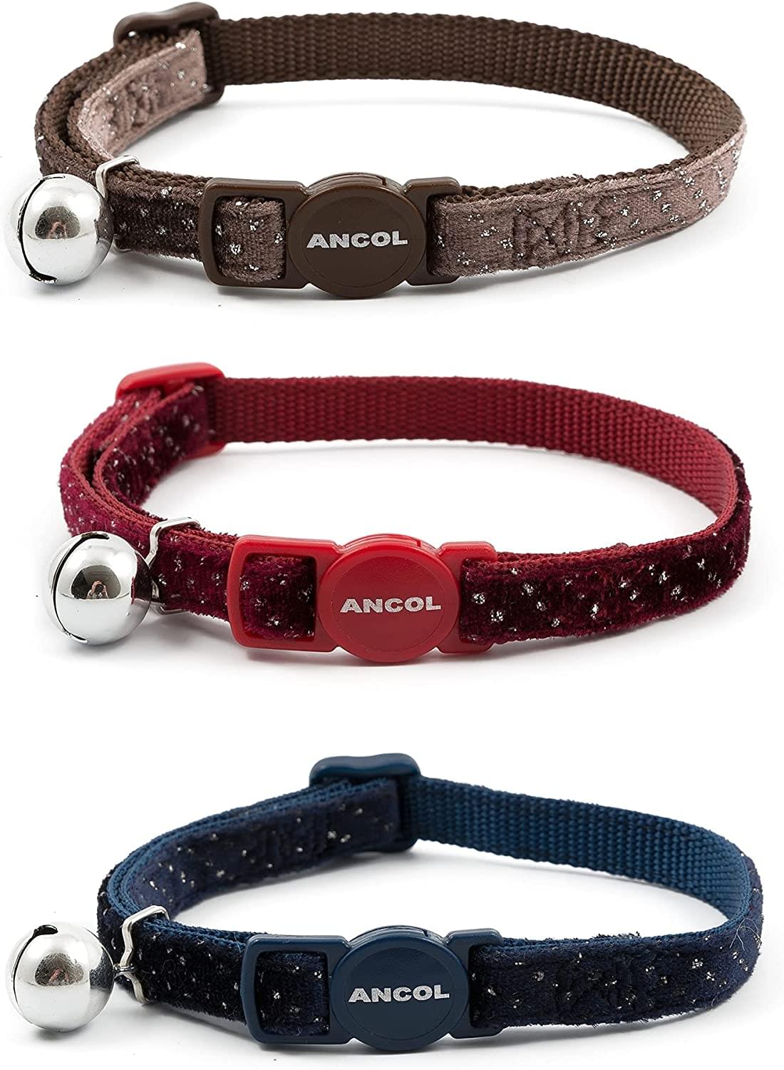 Ancol Velvet Sparkle Safety Cat Collar, Red 20-30cm