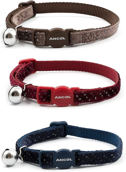 Ancol Velvet Sparkle Safety Cat Collar, Red 20-30cm