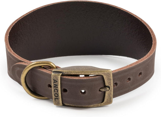 Ancol Timberwolf Leather Greyhound Collar Sable (Brown) to fit neck