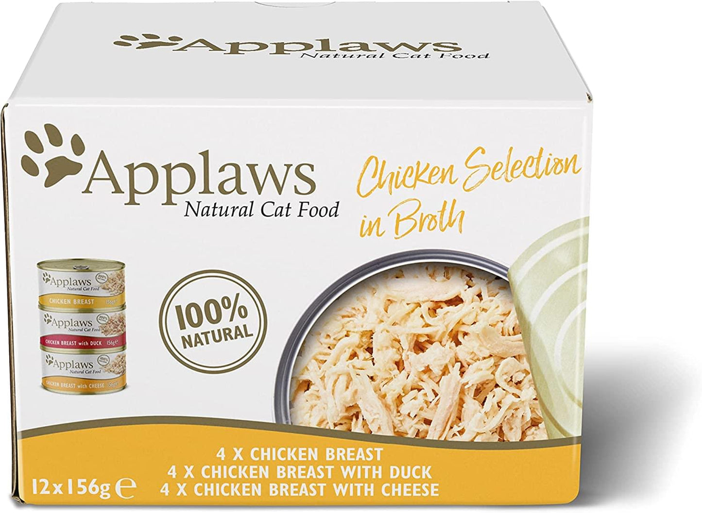 Applaws 100% Natural Wet Cat Food, Chicken Breast In Broth 156 g Tin (Pack of 24)