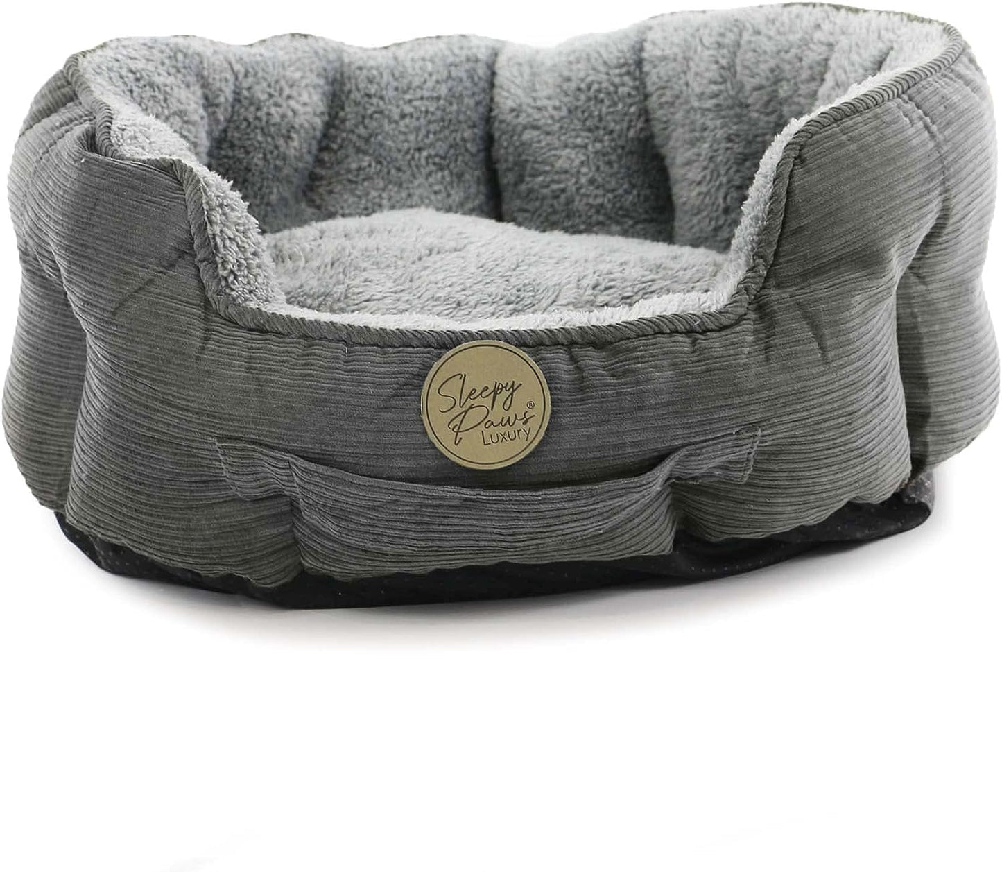 Sleepy Paws Ancol Oval Bed For Dogs Grey Cord and Grey Teddy Material, All Sizes