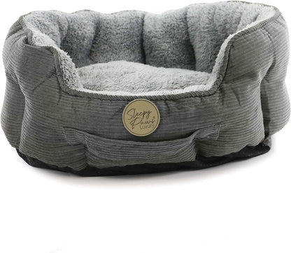 Sleepy Paws Ancol Oval Bed For Dogs Grey Cord and Grey Teddy Material, All Sizes