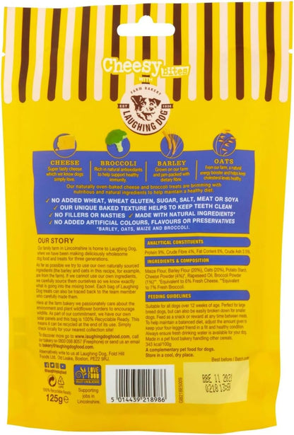 Laughing Dog - Cheesy Bites - Baked Dog Treats with Cheese & Broccoli - Naturally Wheat Free and Sugar Free, Perfect as Training Aid or Reward - 125g