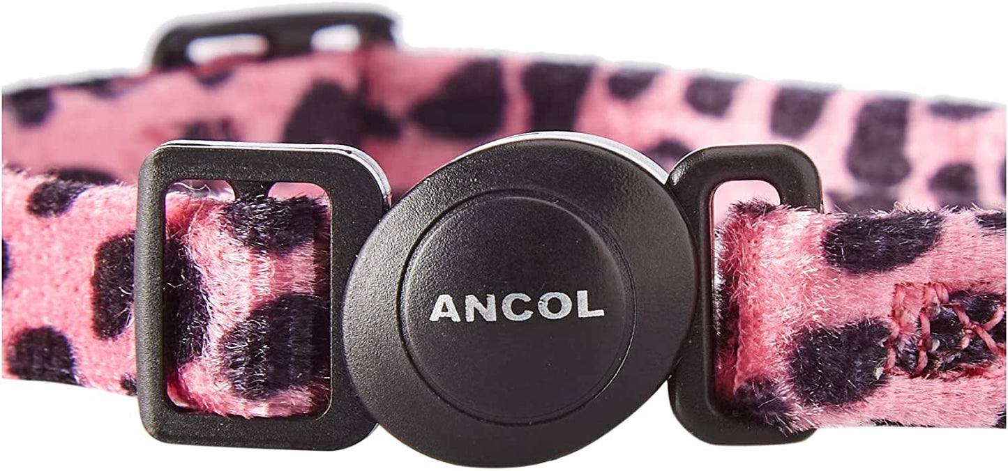 Ancol Acticat Velvet Leopard Print Cat Collar, Pink 20-30cm