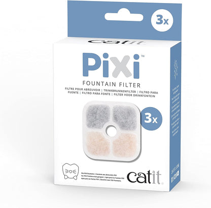 Catit PIXI Cat Drinking Fountain Filter, Triple Action Water Filter, 3-Pack,White