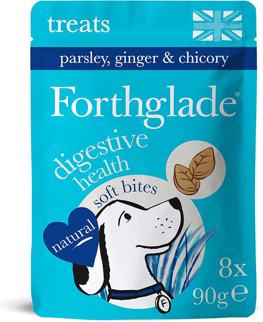 Forthglade Natural Dog Treats for Digestive Health - Grain Free Soft Bites (8 x 90g) Resealable Bags - for Dogs aged 2 Months+