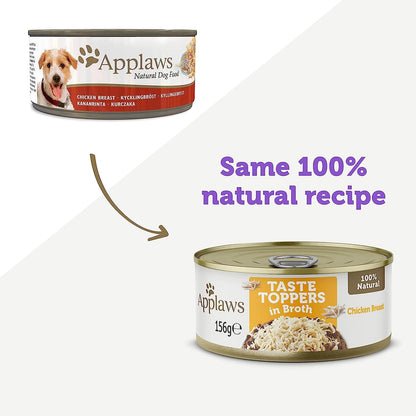 Applaws 100% Natural Wet Dog Food Tins, Chicken Breast with Rice in Broth, 156g (Pack of 12)