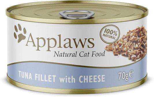 Applaws Natural Wet Cat Food: Tuna Fillet with Cheese in 70g Tin (Pack of 24)