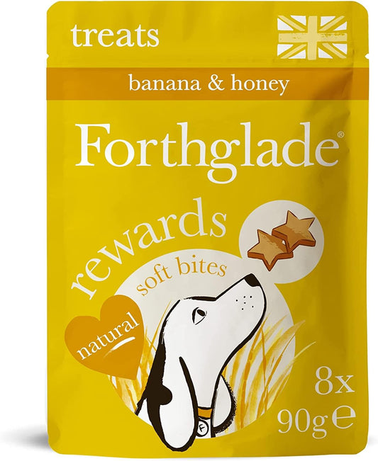 Forthglade Natural Dog Treats - Banana and Honey Plant Based & Grain Free Soft Bites (8 x 90g)  - for Dogs aged 2 Months+