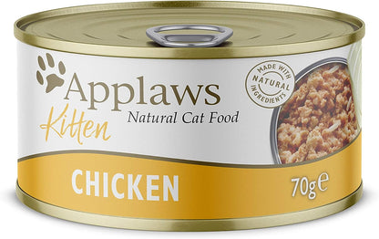 Applaws Natural Wet Kitten Food, Chicken Breast Cat Food Tin in Jelly 70g (Pack of 24 Tins)