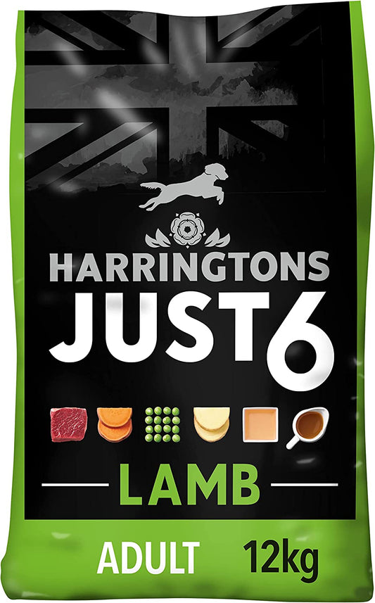 Harringtons Just 6 Lamb & Veg Complete Grain Free Dry Dog Food With Added Tasty Fresh Baked Bites 12kg, 2kg