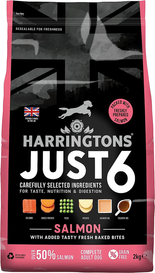 Harringtons Just 6 Salmon & Veg Complete Grain Free Dry Dog Food With Added Tasty Fresh Baked Bites