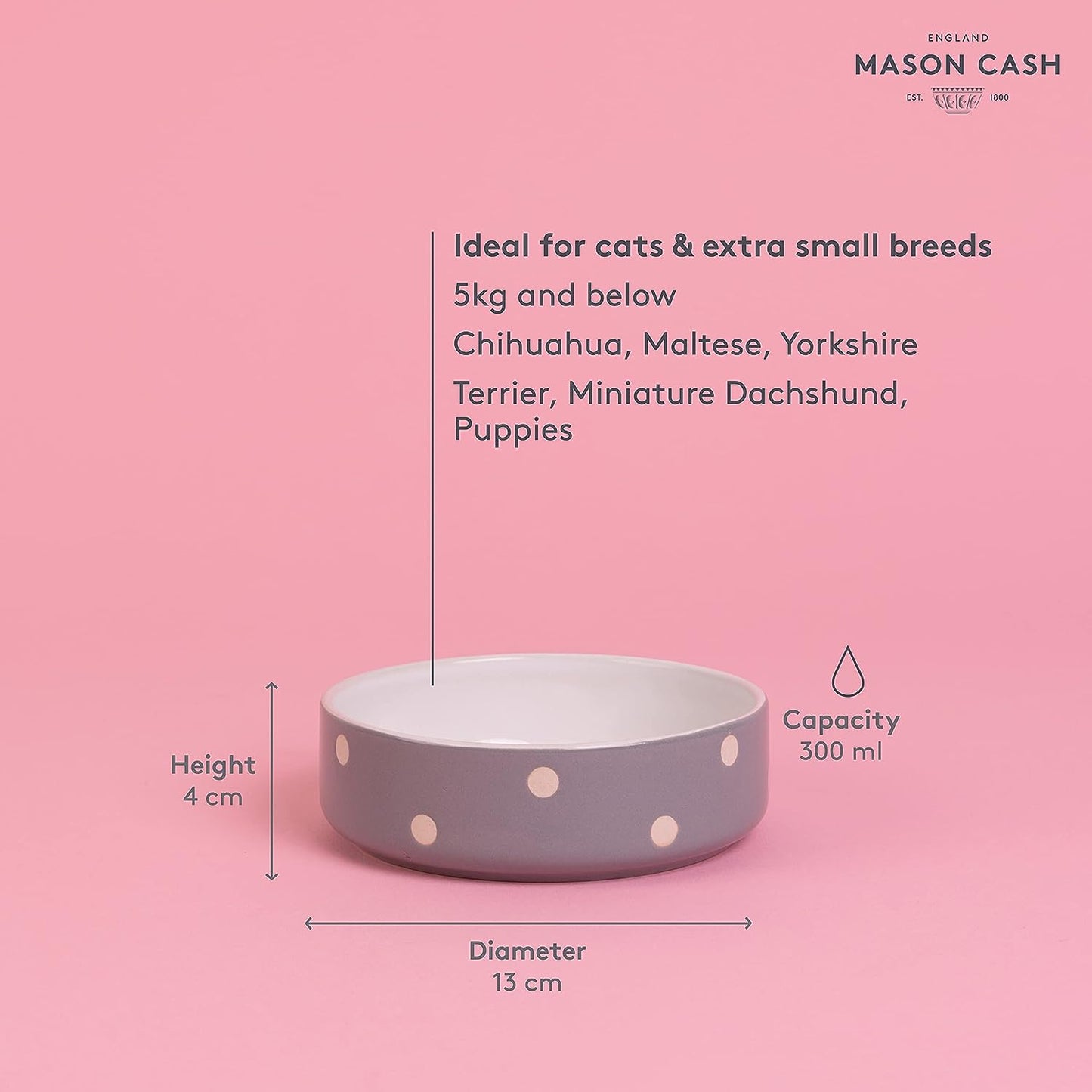 Mason Cash Grey Polka Dot Pet Bowl, 13,18 cm