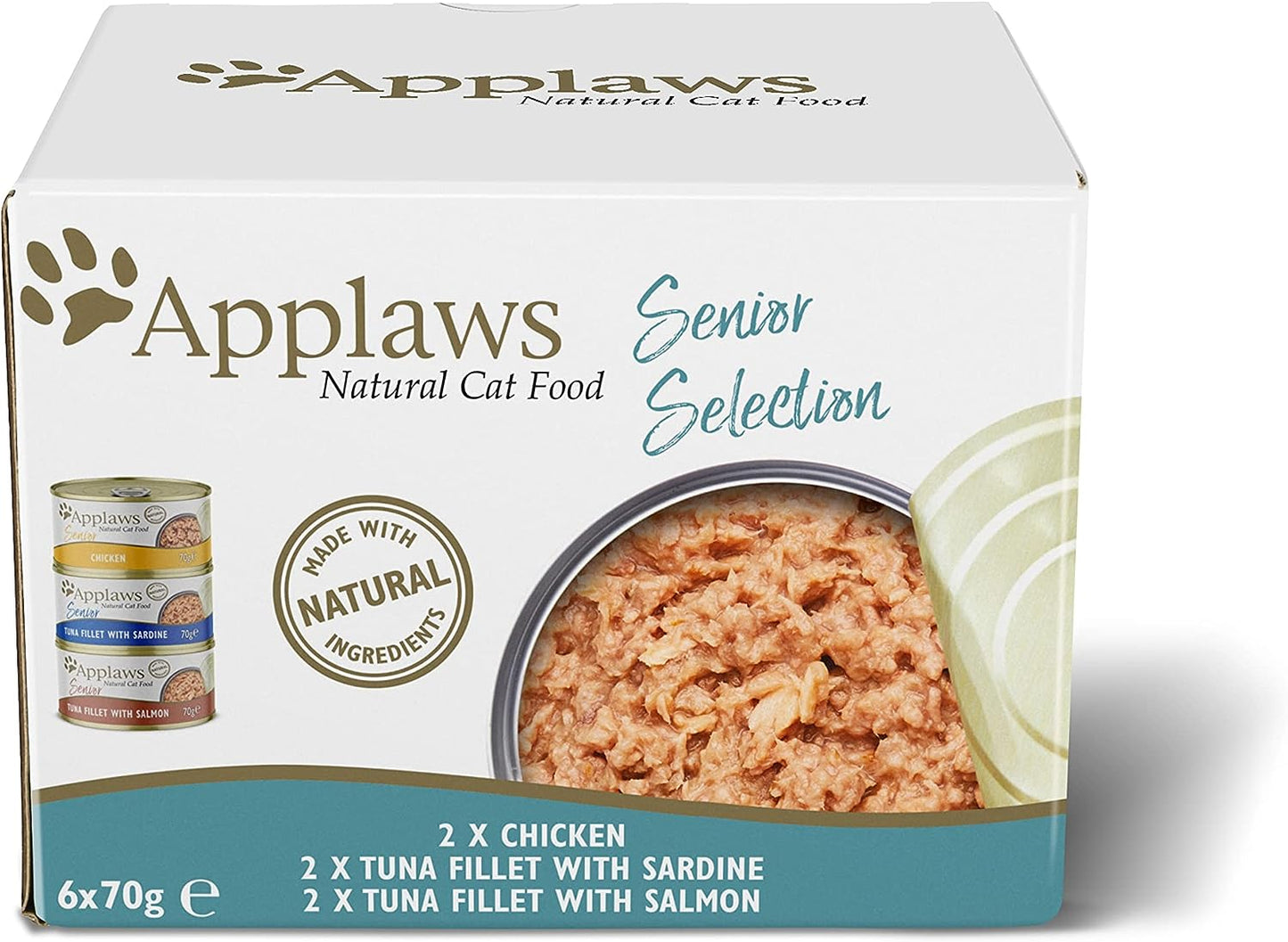 Applaws Senior Wet Cat Food for Mature Cats, Multipack Tuna and Chicken Selection in a soft Mousse 6 x 70g (4 packs)