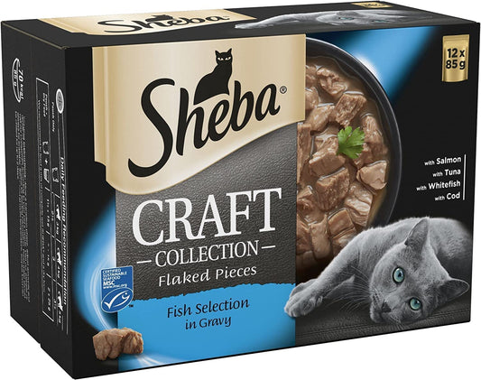 Sheba Craft Collection – Fish Selection in Gravy – Wet Cat Food Pouches for Adult Cats – Pack of 4  85 g