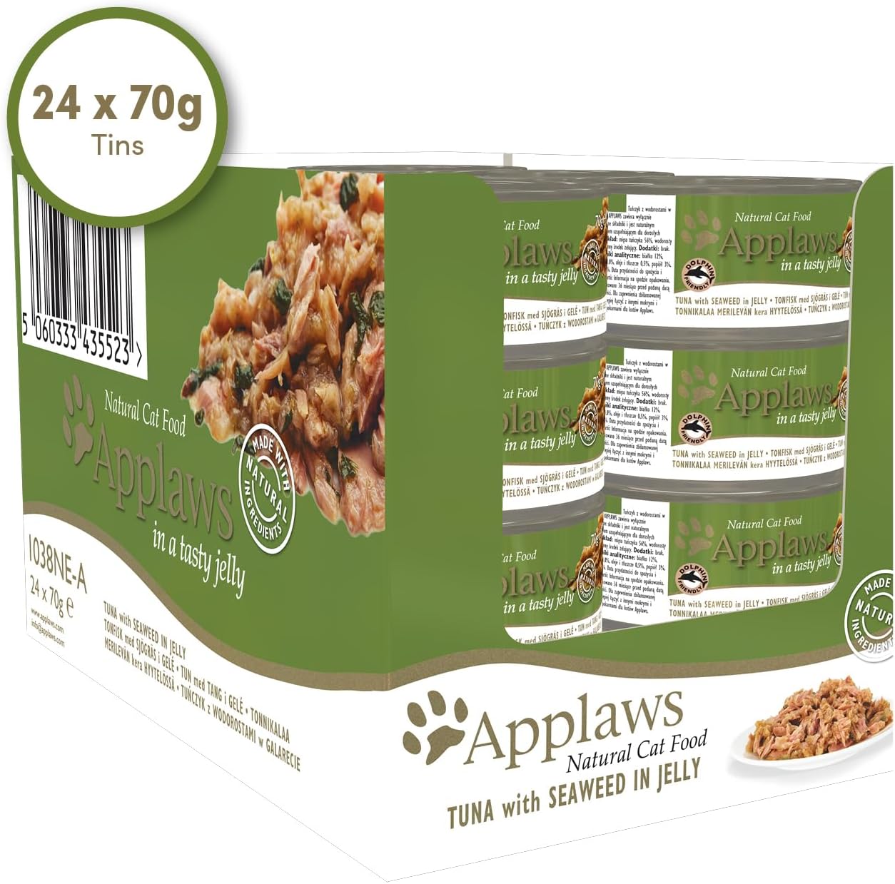 Applaws 100% Natural Wet Cat Food, Tuna Fillet with Seaweed in Broth (Pack of 24 x 70g Tins)