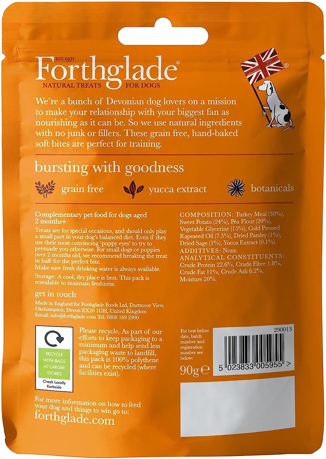 Forthglade Natural Dog Treats - Grain Free Soft Bites Turkey Treats (8 x 90g)