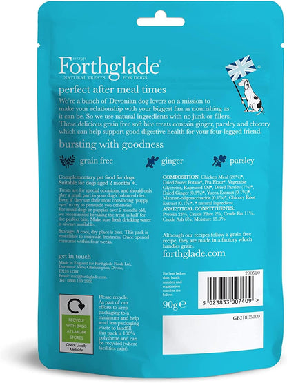 Forthglade Natural Dog Treats for Digestive Health - Grain Free Soft Bites (8 x 90g) Resealable Bags - for Dogs aged 2 Months+