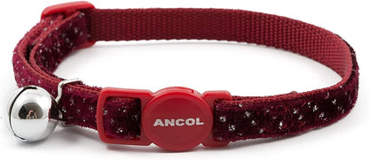 Ancol Velvet Sparkle Safety Cat Collar, Red 20-30cm