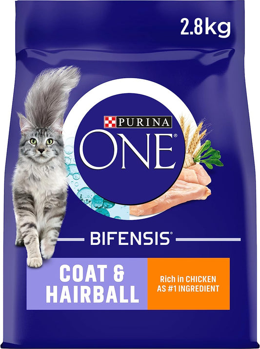 Purina ONE Adult Dry Cat Food Coat & Hairball, Rich in Chicken 2.8kg