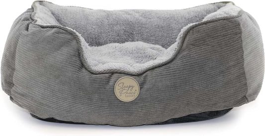 Sleepy Paws Ancol Square Bed For Dogs Grey Cord Outer and Grey Teddy Lined 60 x 50cm