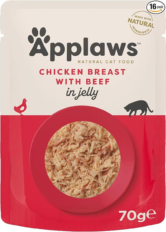 Applaws Cat Pouch Jelly Chicken & Beef 16pk × 70g