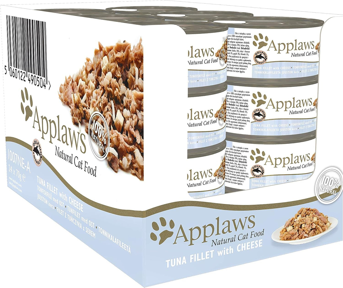 Applaws Natural Wet Cat Food: Tuna Fillet with Cheese in 70g Tin (Pack of 24)