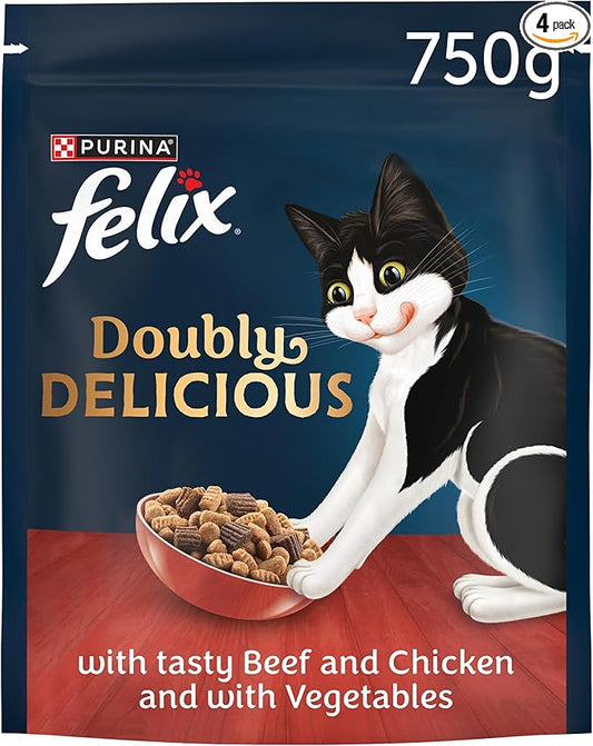 FELIX Doubly Delicious Beef Chicken & Vegetables Dry Cat Food - ( 750g × 4 )