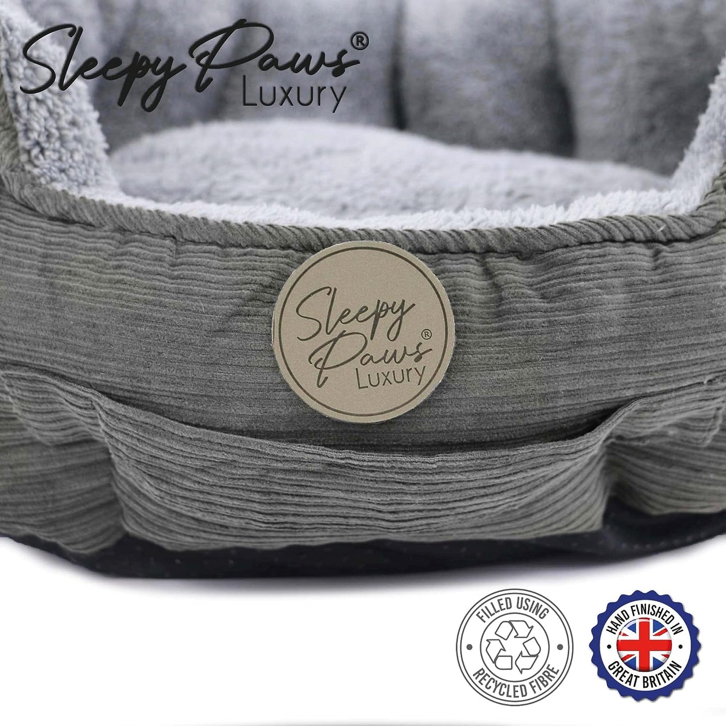 Sleepy Paws Ancol Oval Bed For Dogs Grey Cord and Grey Teddy Material, All Sizes