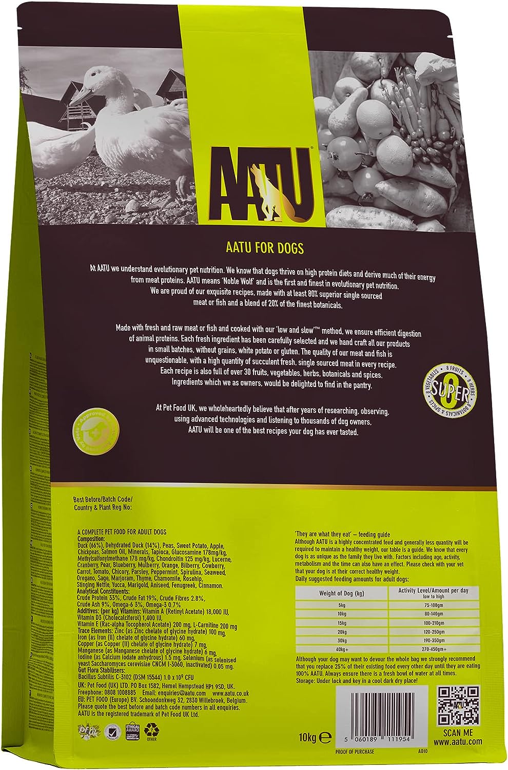 AATU 80/20 Dry Dog Food - Duck 10kg - High Protein Grain Free Recipe with No Artificial Ingredients