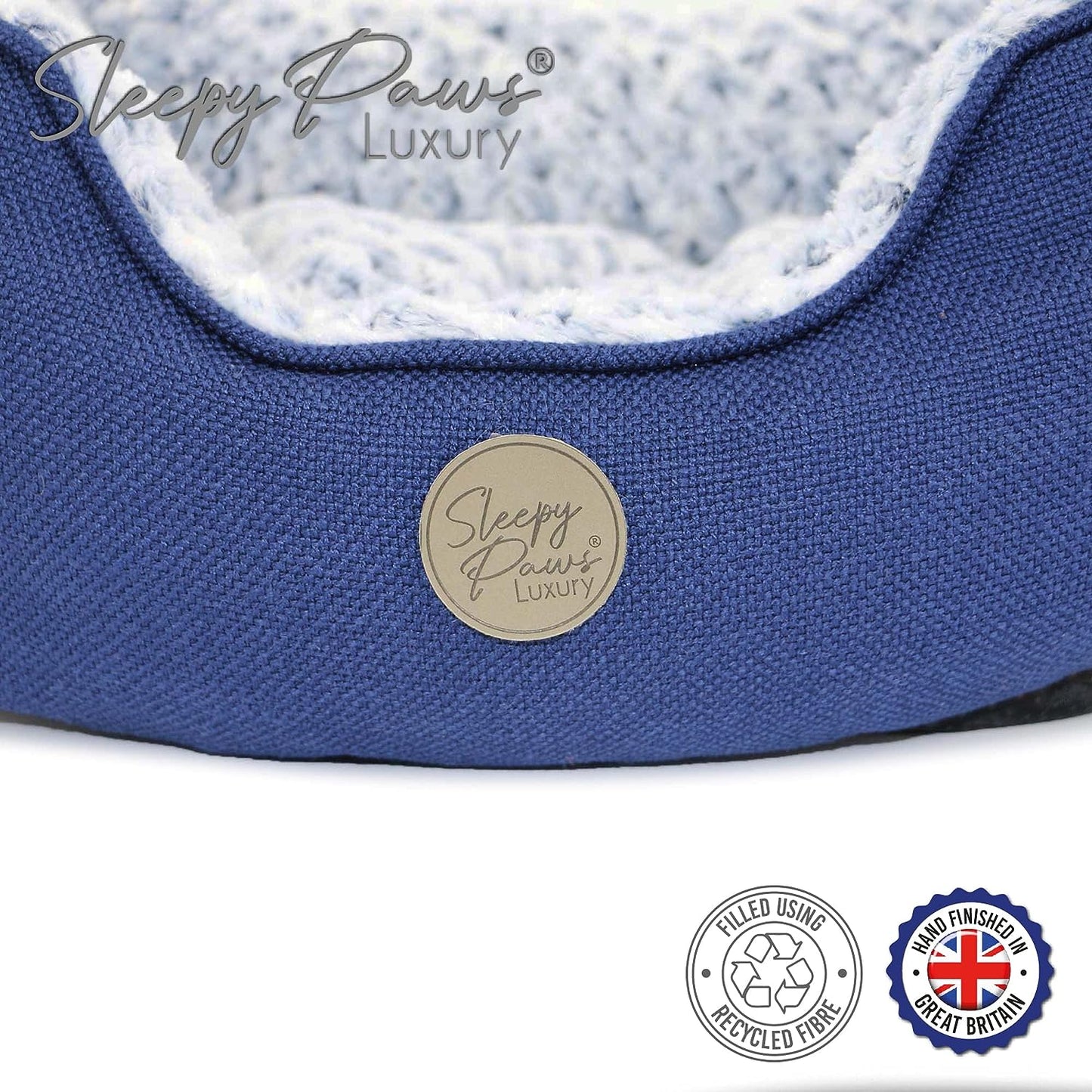 Ancol  Sleepy Paws Square Bed For Dogs Navy and Iced Plush All Sizes