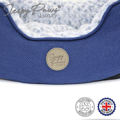 Ancol  Sleepy Paws Square Bed For Dogs Navy and Iced Plush All Sizes