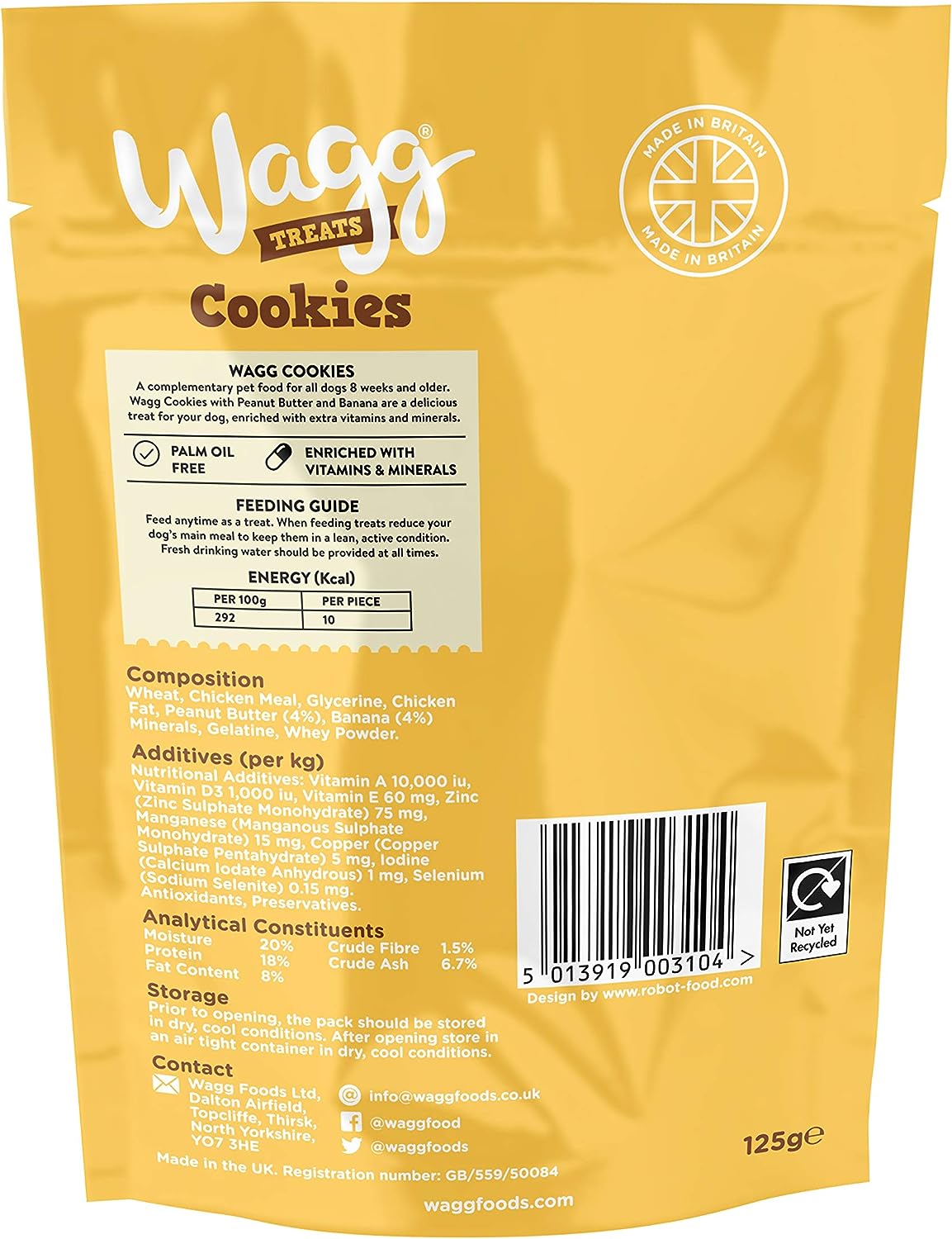 Wagg Peanut Butter Banana Cookie Dog Treats 125g, pack of 7