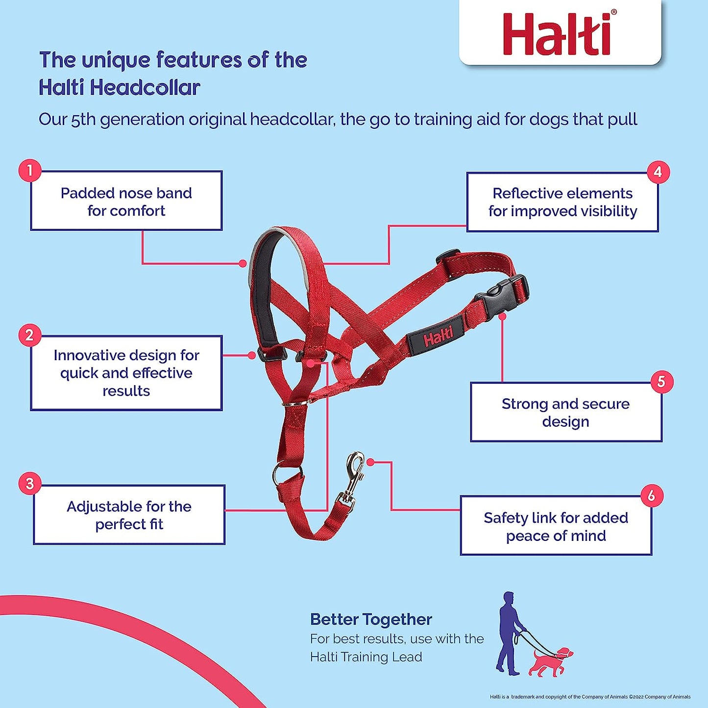 HALTI Headcollar, UK Bestselling Dog Head Harness to Stop Pulling on the Lead, Easy to Use, Padded Nose Band, Professional Anti-Pull Training Aid for Medium Dogs