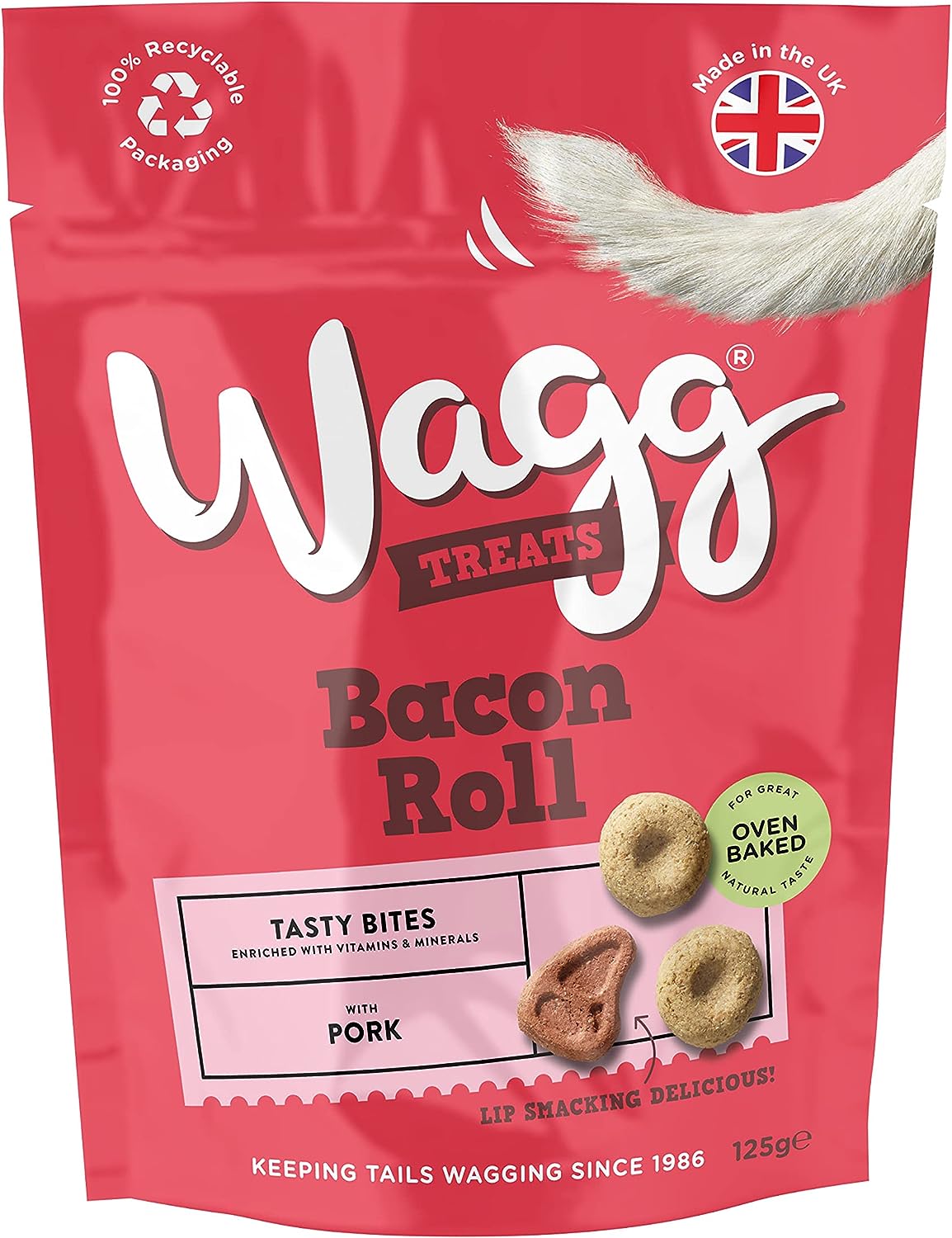 Wagg Dog Treats Bacon Roll Dog Treats 125g, pack of 7