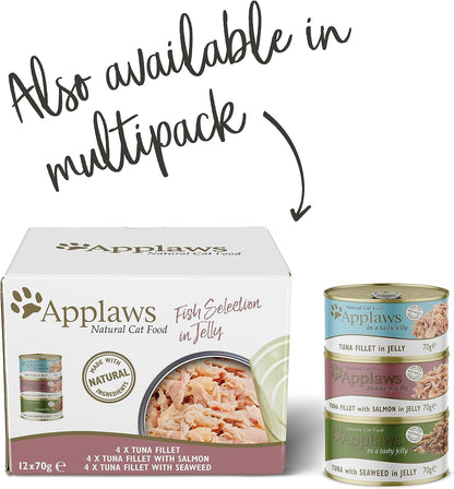 Applaws 100% Natural Wet Cat Food, Tuna Fillet with Seaweed in Broth (Pack of 24 x 70g Tins)